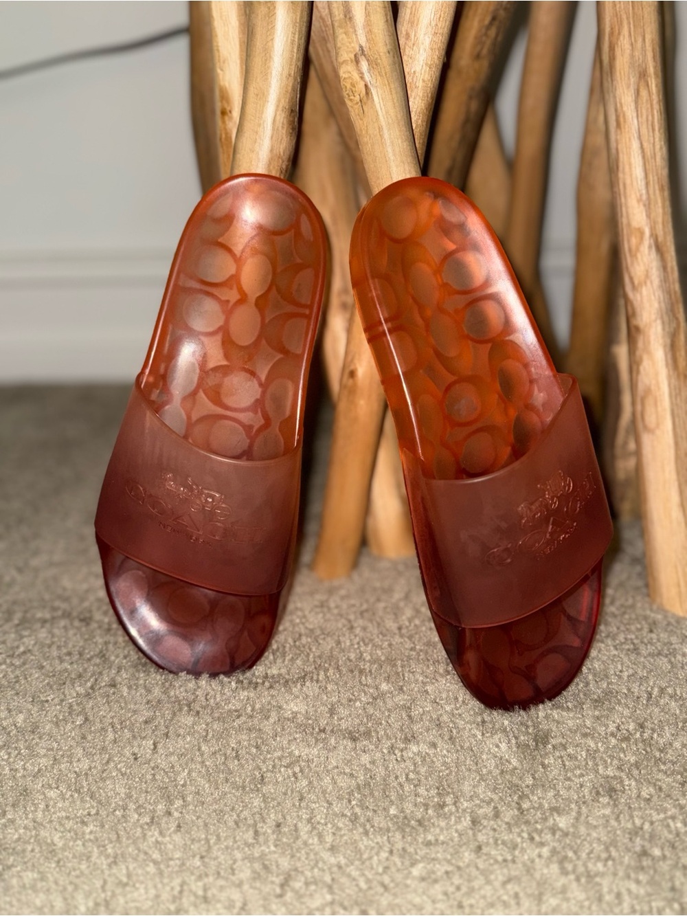 Coach Jelly Slide Sandals - Signature Logo Slides Amber Orange - Size 7 Women